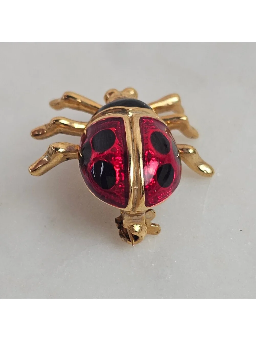 Vintage Ladybug Jewelry Set Brooch Stick Pin Post Earrings Red Enamel